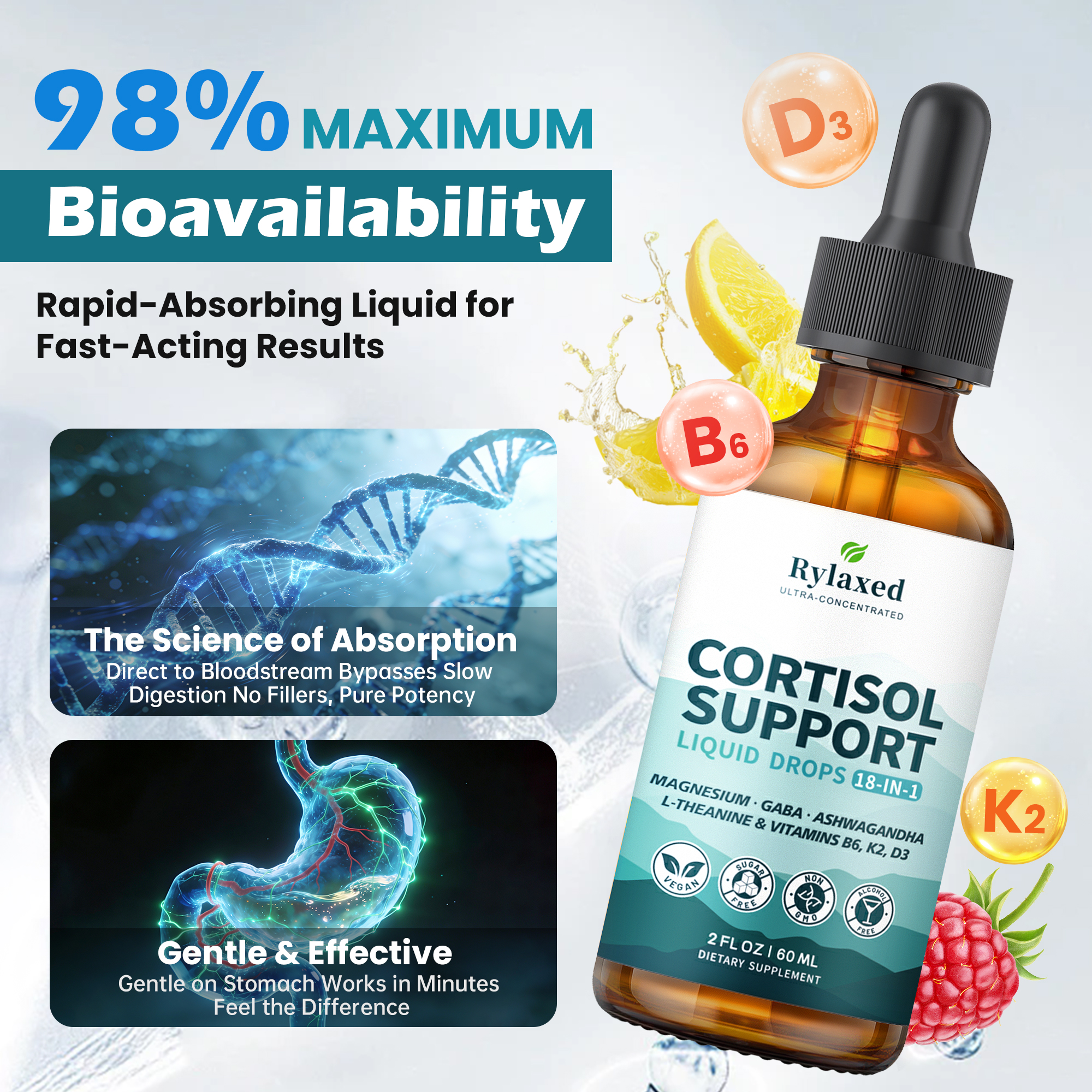 Cortisol Support Drops 18 in 1 – Stress & Sleep – Magnesium, Ashwagandha, GABA – 60mL - Image 7