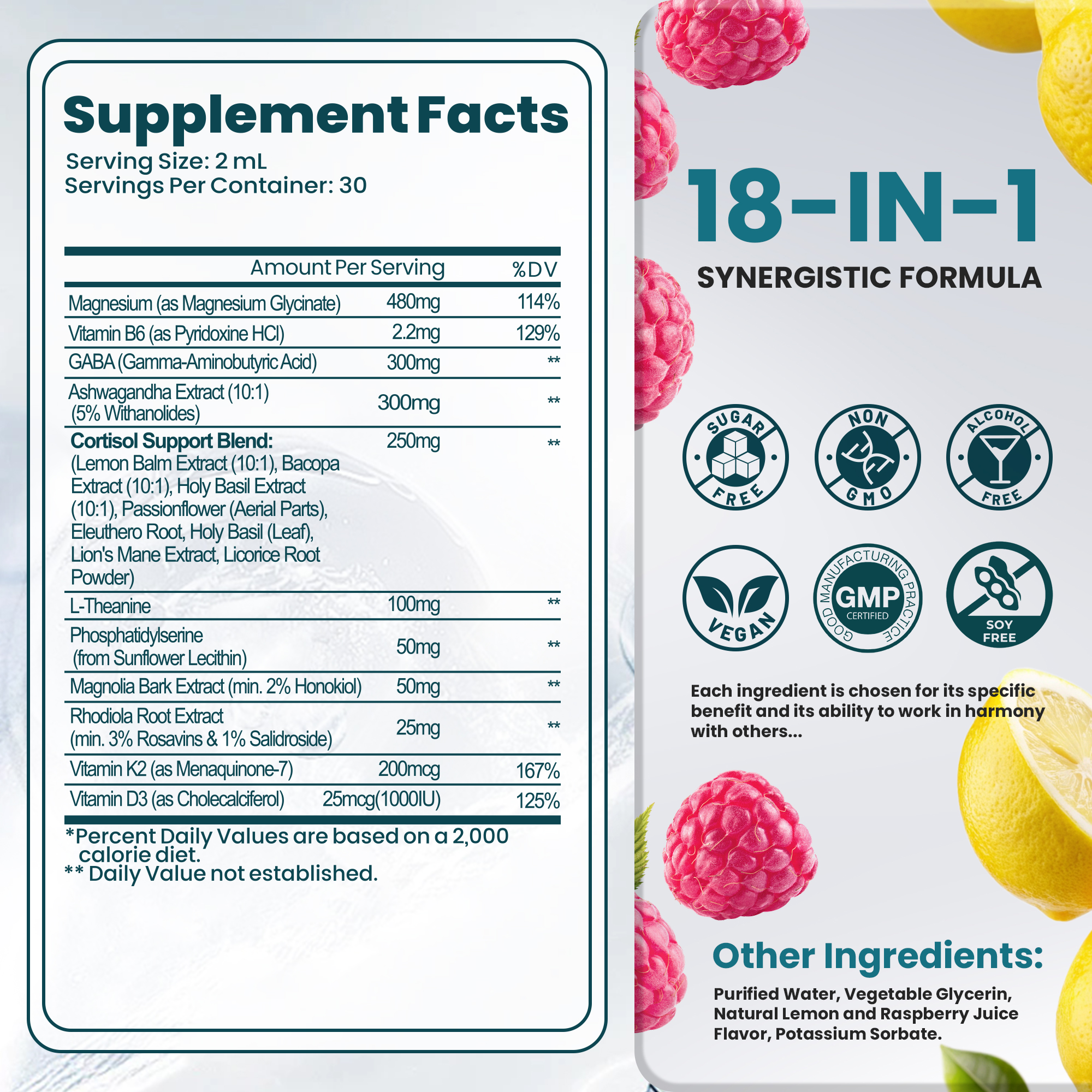 Cortisol Support Drops 18 in 1 – Stress & Sleep – Magnesium, Ashwagandha, GABA – 60mL - Image 4