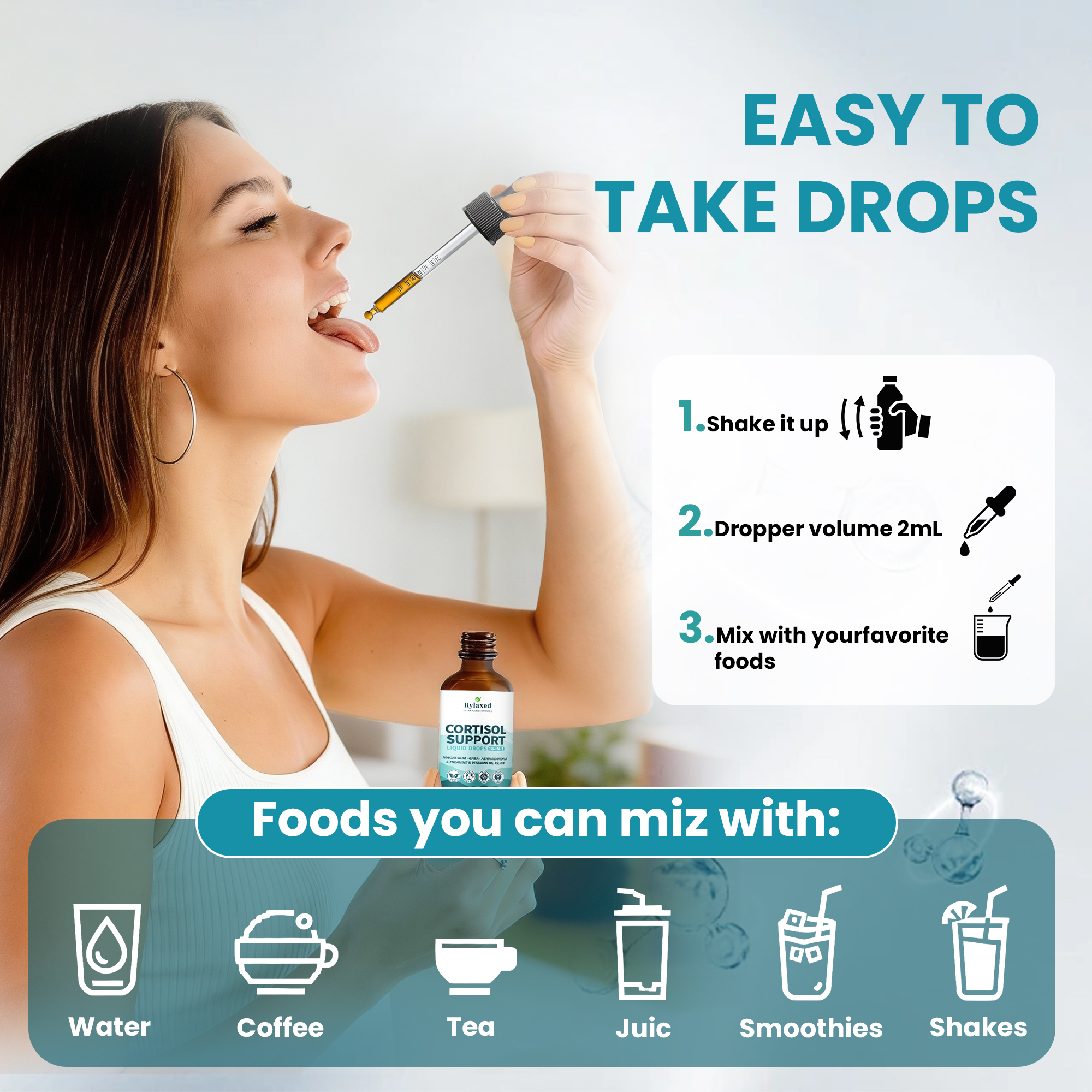 Cortisol Support Drops 18 in 1 – Stress & Sleep – Magnesium, Ashwagandha, GABA – 60mL - Image 3